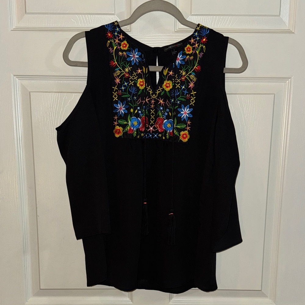 Embroidered Black Women's Top